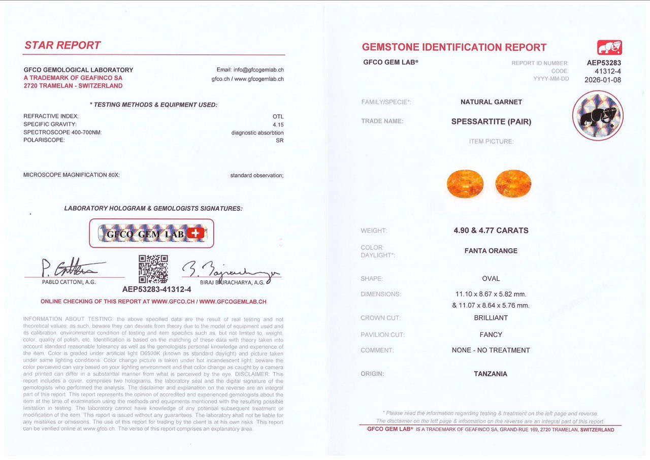 Пара спессартинов Fanta в огранке овал 9,67 карат, Танзания Изображение №5