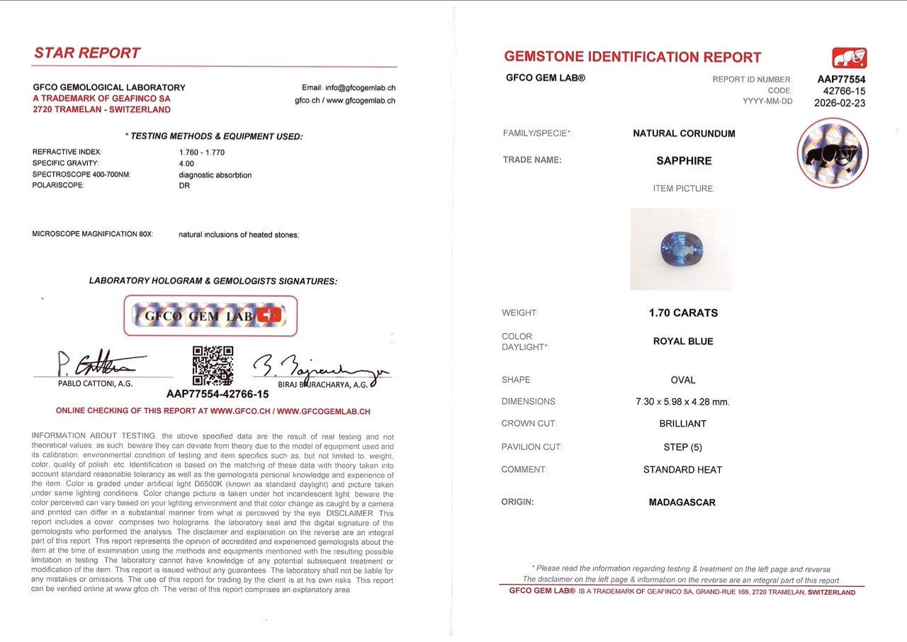 Сапфир Royal Blue в огранке овал 1,70 карат, Мадагаскар Изображение №6