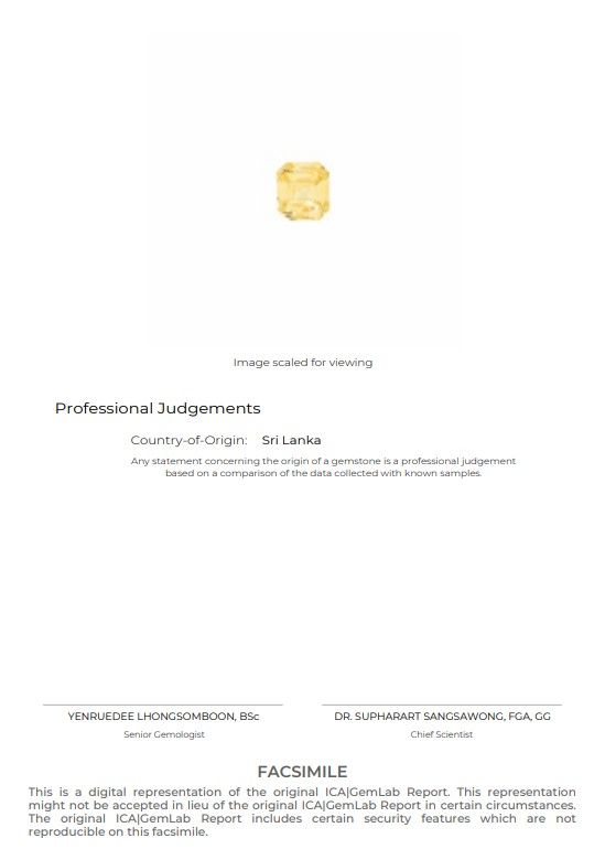 Сертификат Негретый золотой сапфир в огранке октагон 4,57 карат из Шри-Ланки