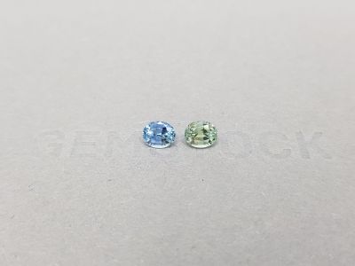 Контрастная пара зеленого и голубого сапфиров 1,31 карат photo