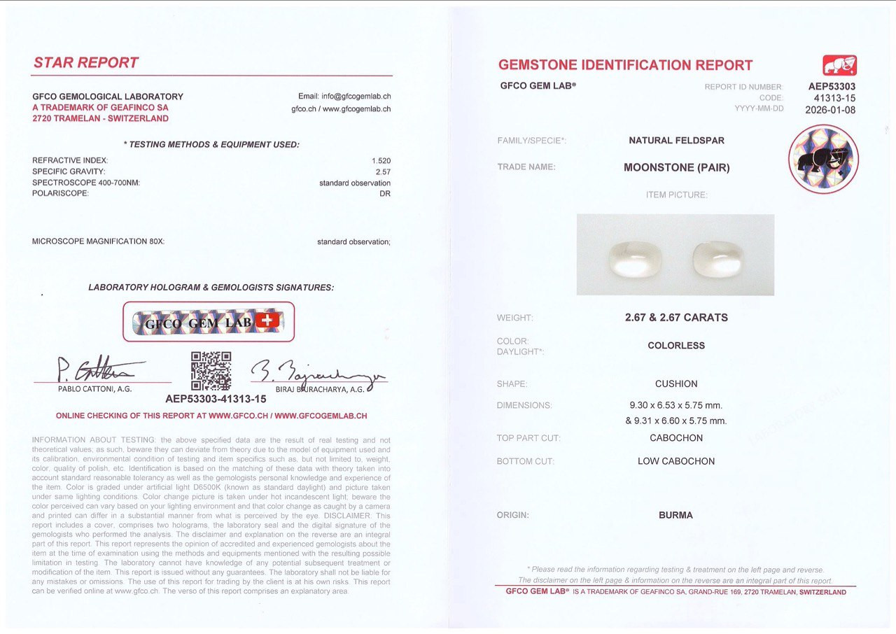 Пара лунных камней в огранке кабошон 5,34 карат, Бирма Изображение №5