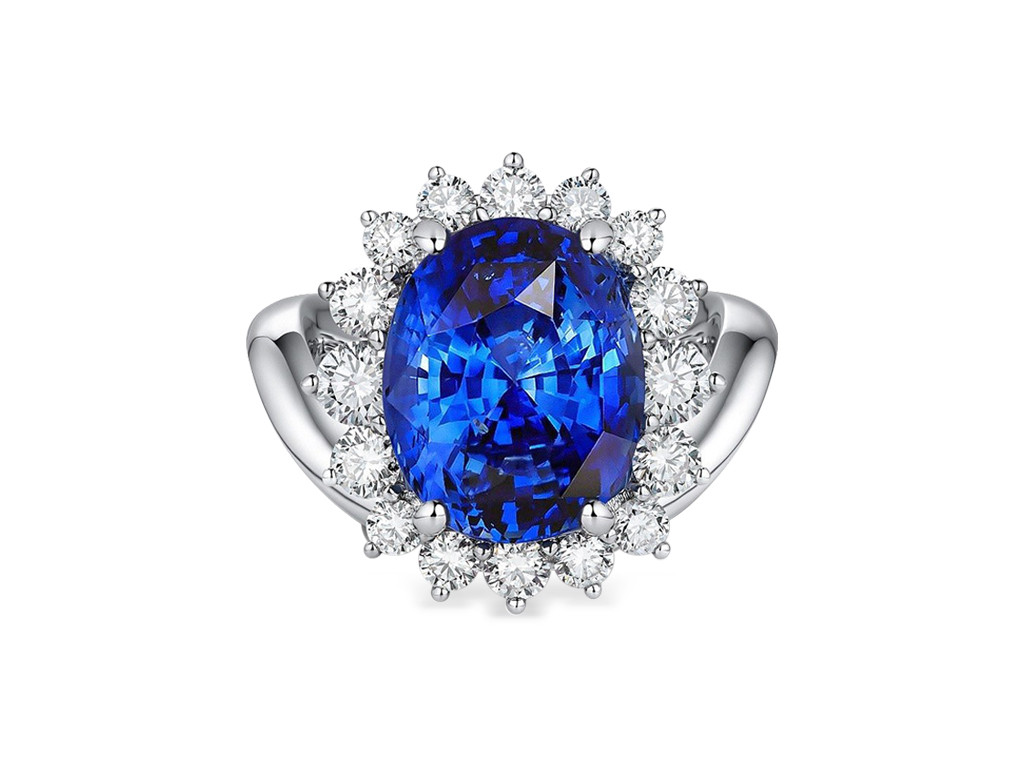 Кольцо с сапфиром 7.42 ct цветом Royal Blue и бриллиантами в белом золоте 750 пробы Изображение №1