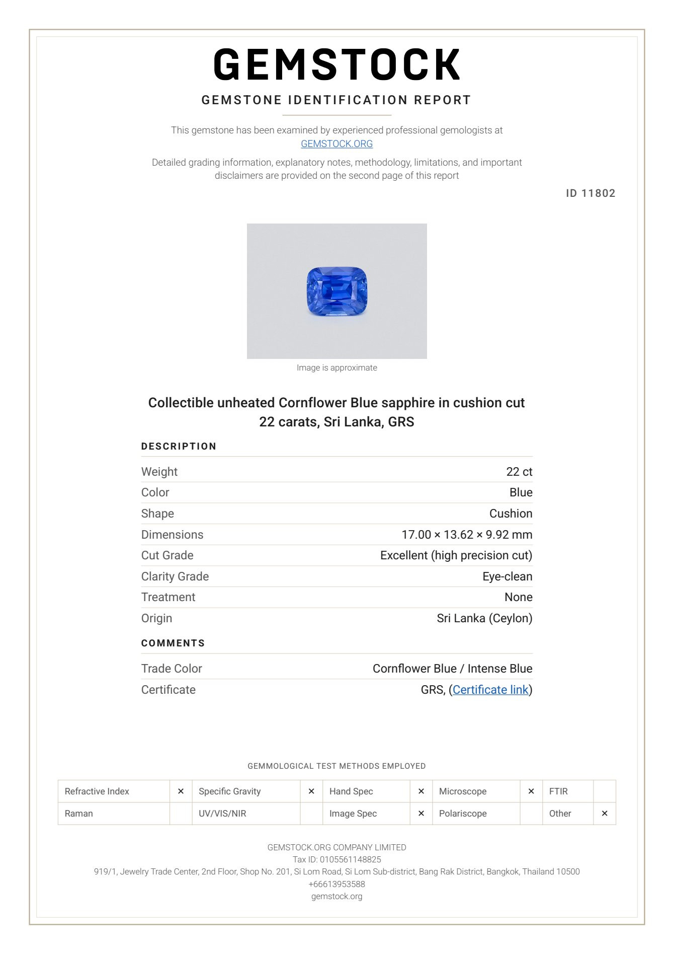 Коллекционный негретый сапфир Cornflower Blue в огранке кушон 22 карат, Шри-Ланка Изображение №6