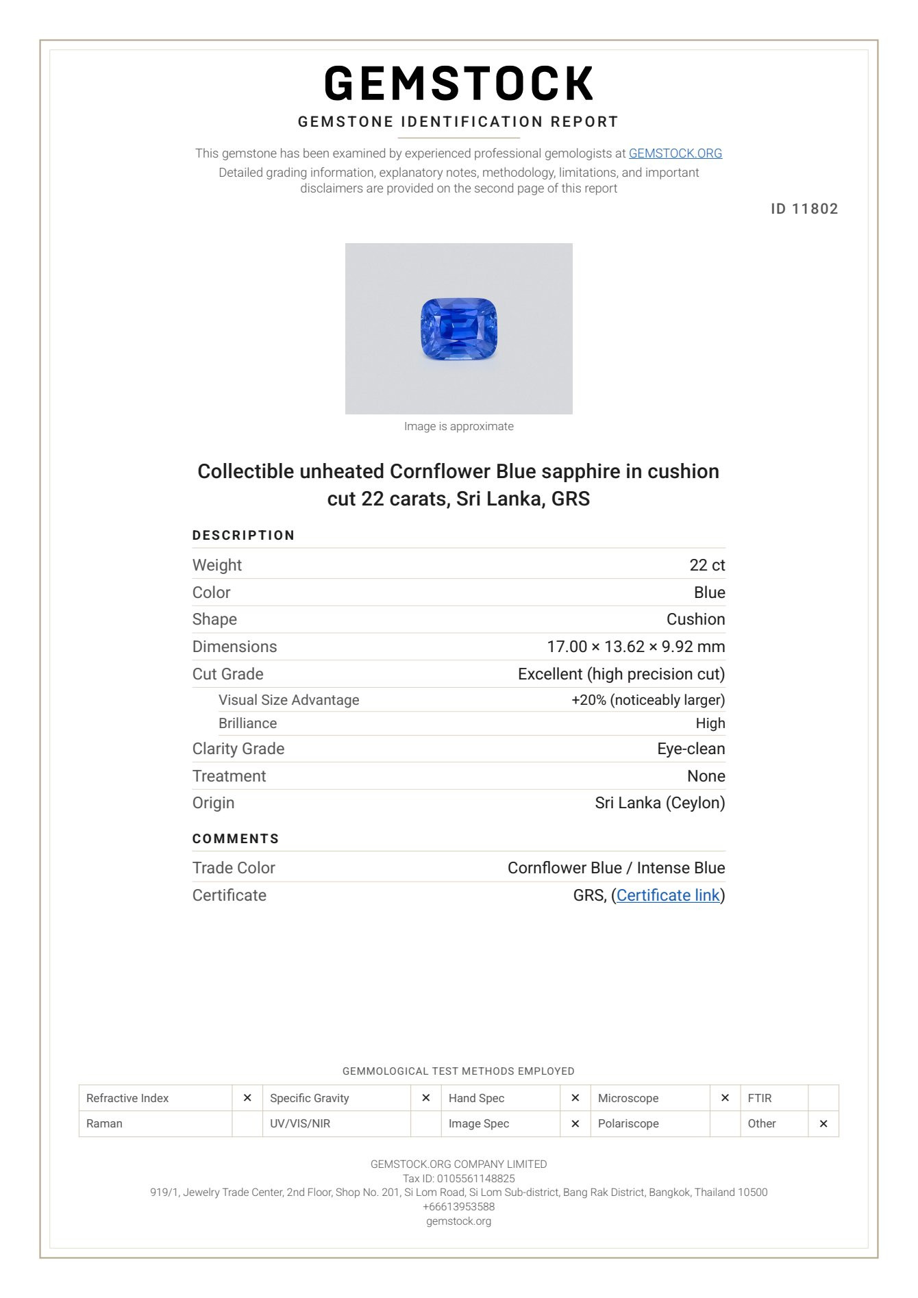 Коллекционный негретый сапфир Cornflower Blue в огранке кушон 22 карат, Шри-Ланка Изображение №6