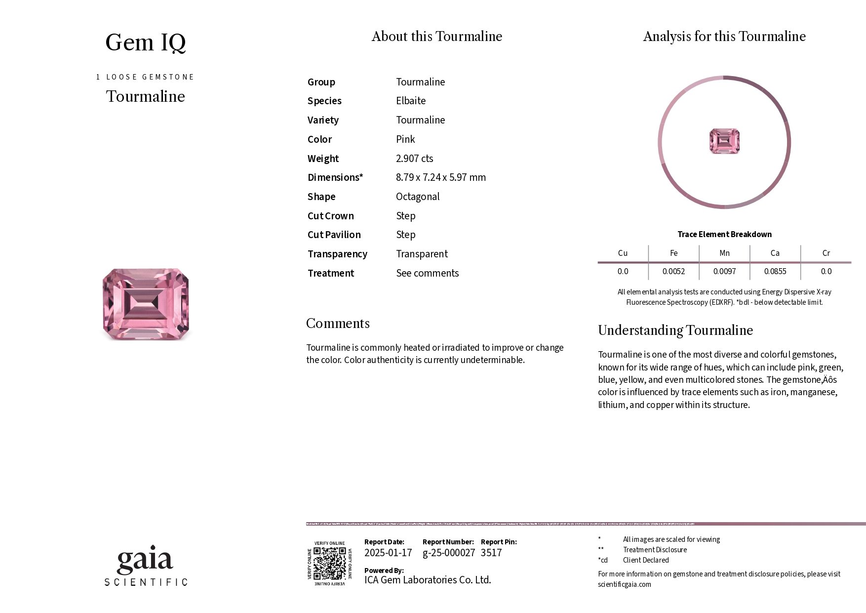 Турмалин Baby Pink в огранке октагон 2,91 карата, Афганистан Изображение №6