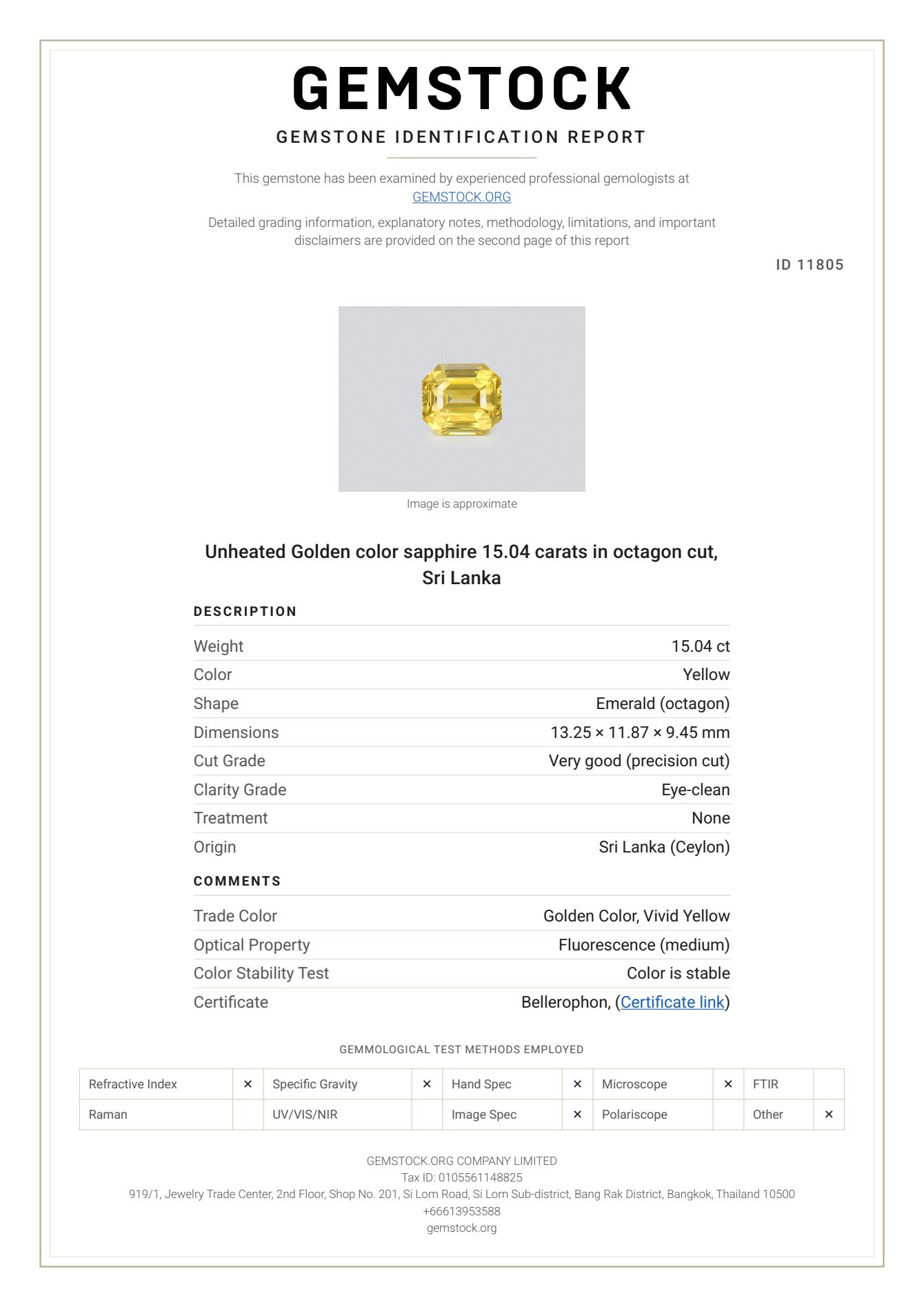 Негретый золотой Golden color сапфир в огранке октагон 15.04 карат, Шри-Ланка Изображение №7