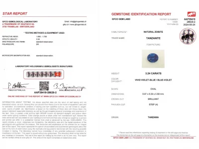 Сертификат Насыщенный танзанит в огранке овал 3,24 карата