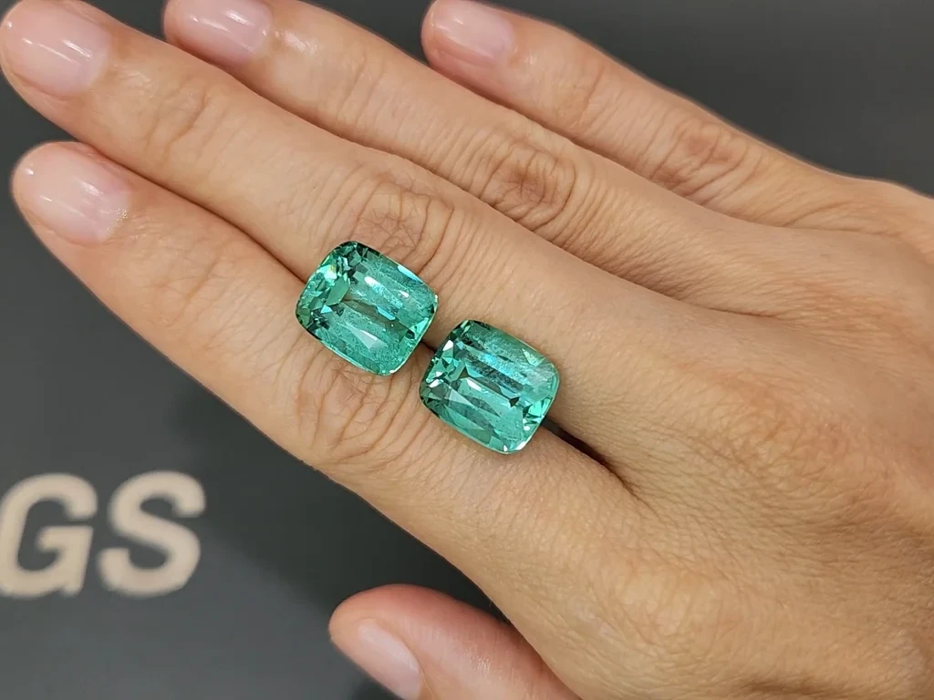 Пара турмалинов Lagoon в огранке кушон 17,67 карат, Афганистан Изображение №2