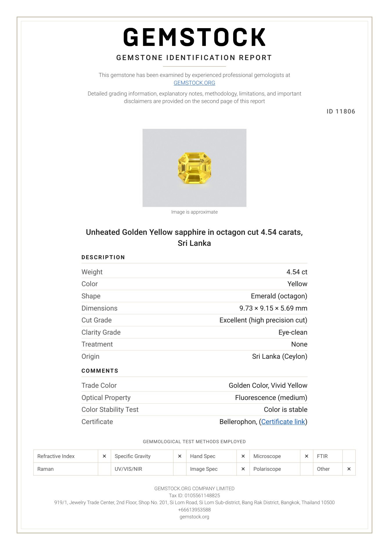 Негретый Golden Yellow сапфир в огранке октагон 4,54 карат, Шри-Ланка Изображение №7