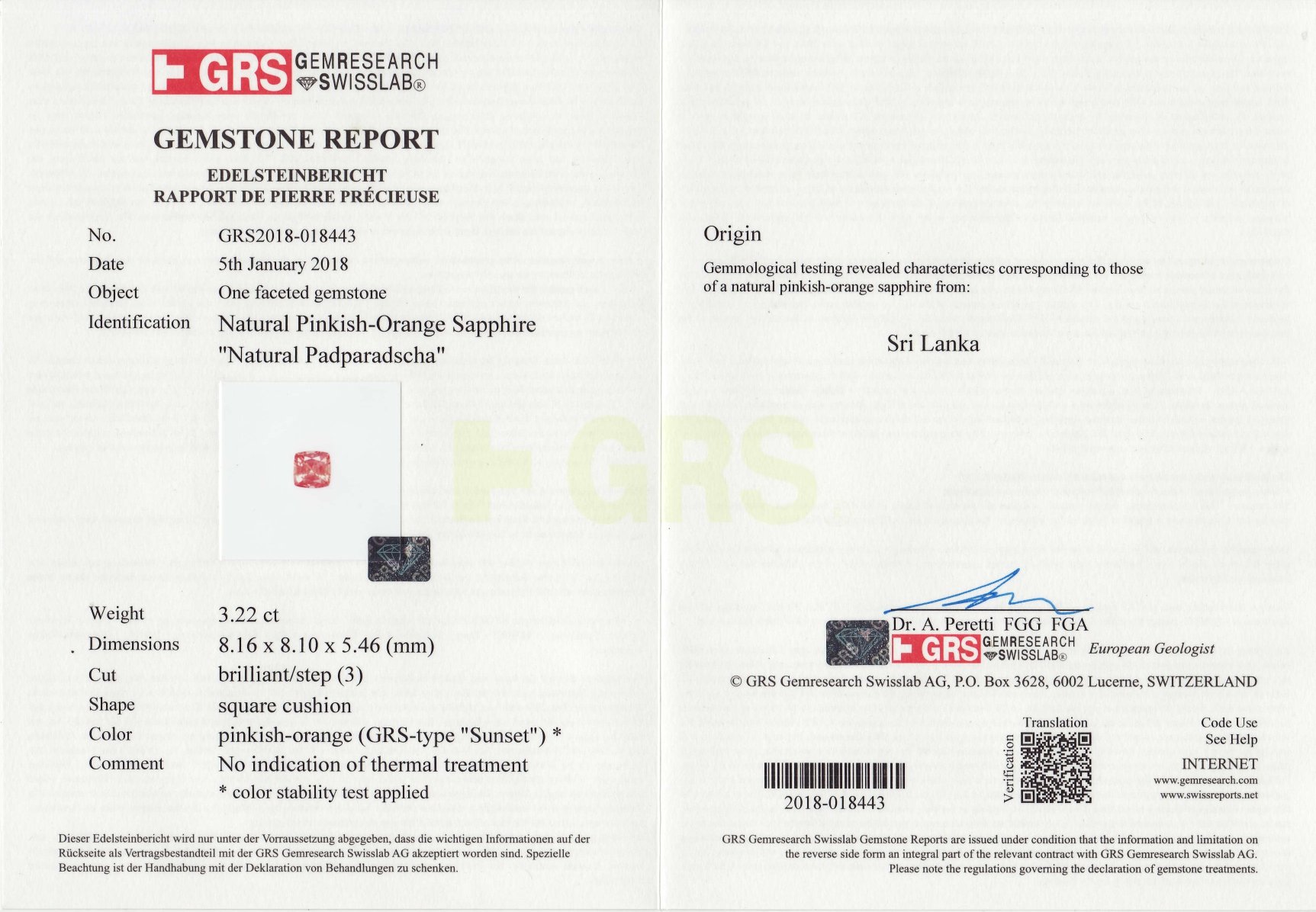 Негретый сапфир падпараджа 3,22 карата, Шри-Ланка (GRS) Изображение №7