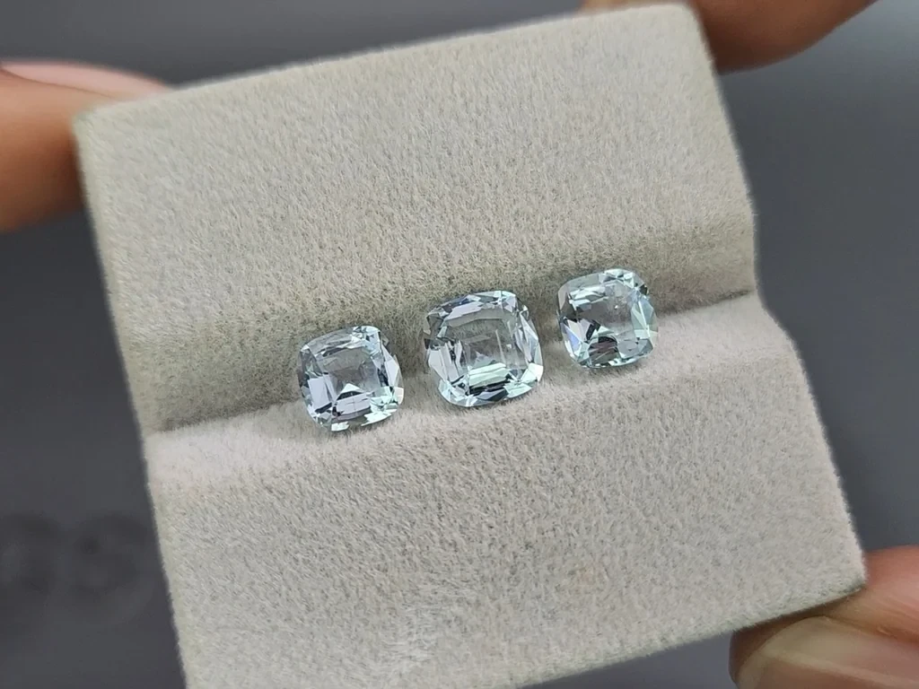 Сет аквамаринов в огранке кушон 2,89 карат, Мадагаскар Изображение №5