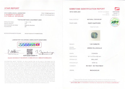 Сертификат Негретый полихромный сапфир в огранке кушон 1,51 карата, Мадагаскар 
