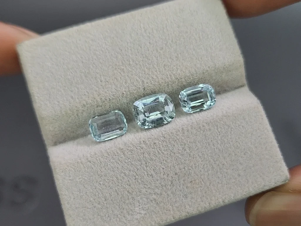 Сет аквамаринов в огранке кушон 2,73 карат, Мадагаскар Изображение №5