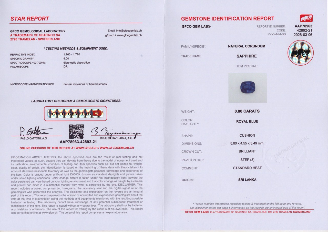 Сапфир Royal Blue в огранке кушон 0,80 карат, Шри-Ланка  Изображение №6