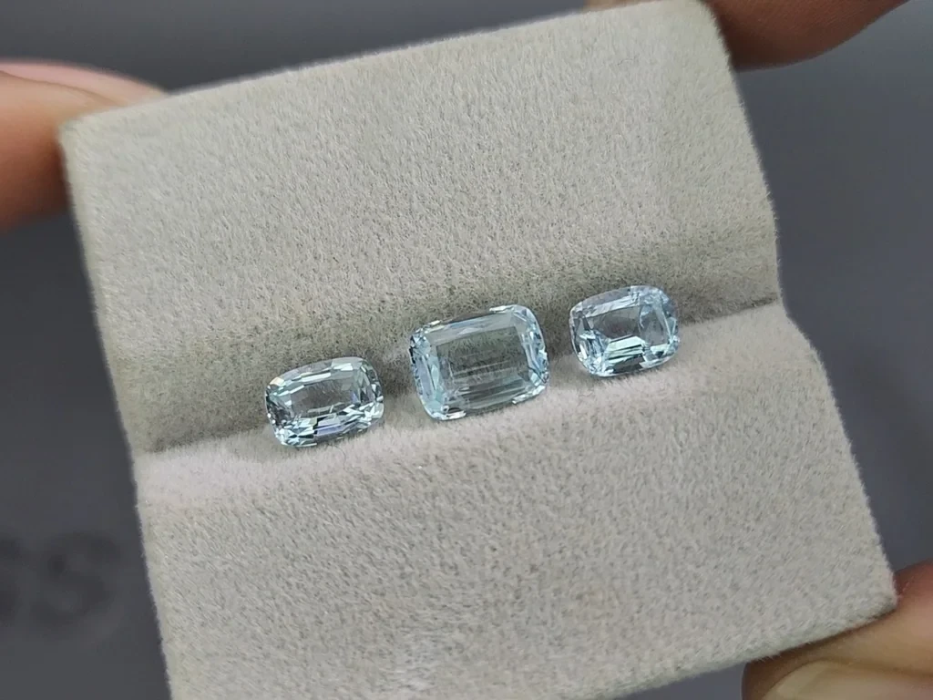 Сет аквамаринов в огранке кушон 2,61 карат, Мадагаскар Изображение №5