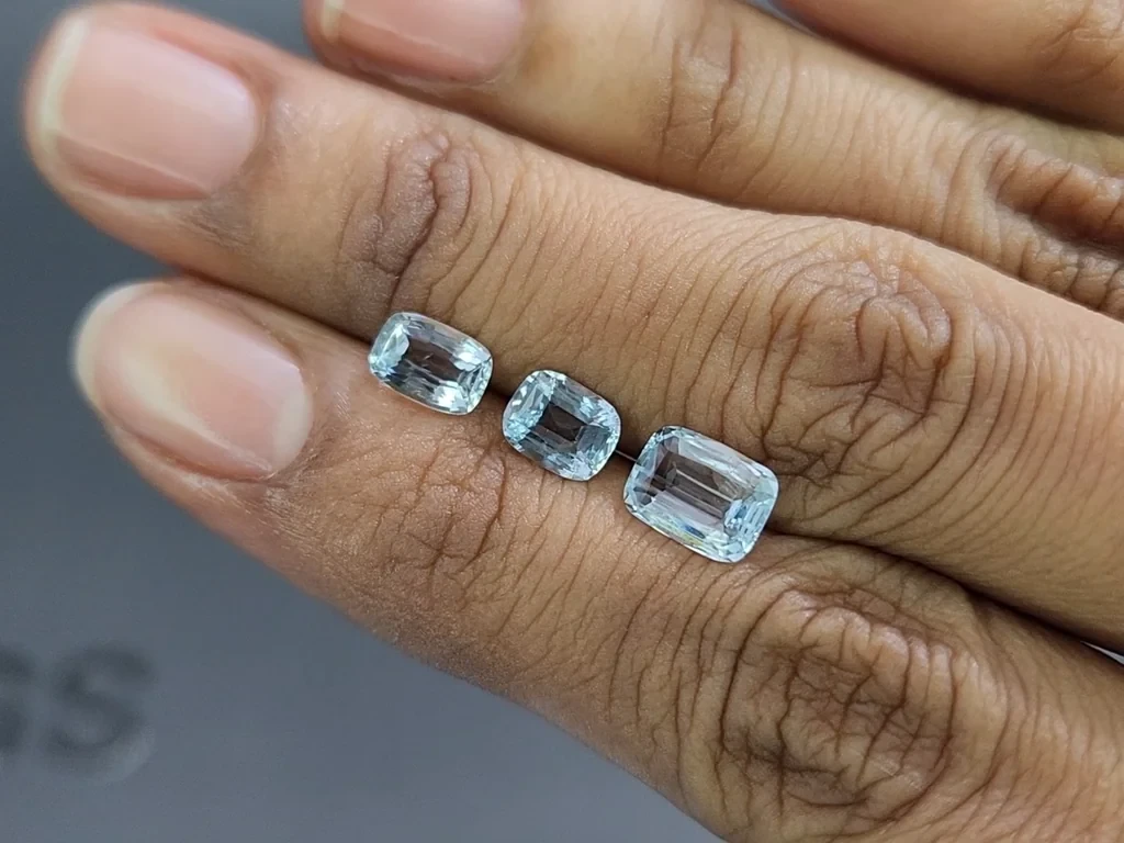 Сет аквамаринов в огранке кушон 2,61 карат, Мадагаскар Изображение №2