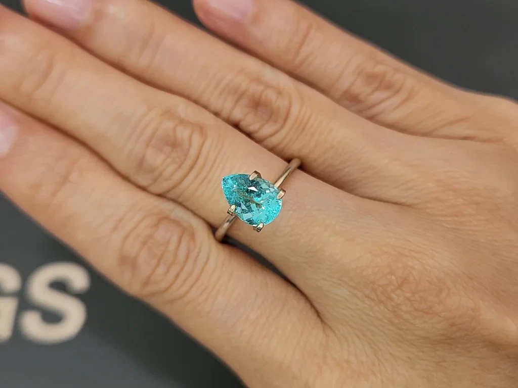 Неоновый зеленовато-голубой турмалин Параиба в огранке груша 1,91 карат, Афганистан Изображение №5