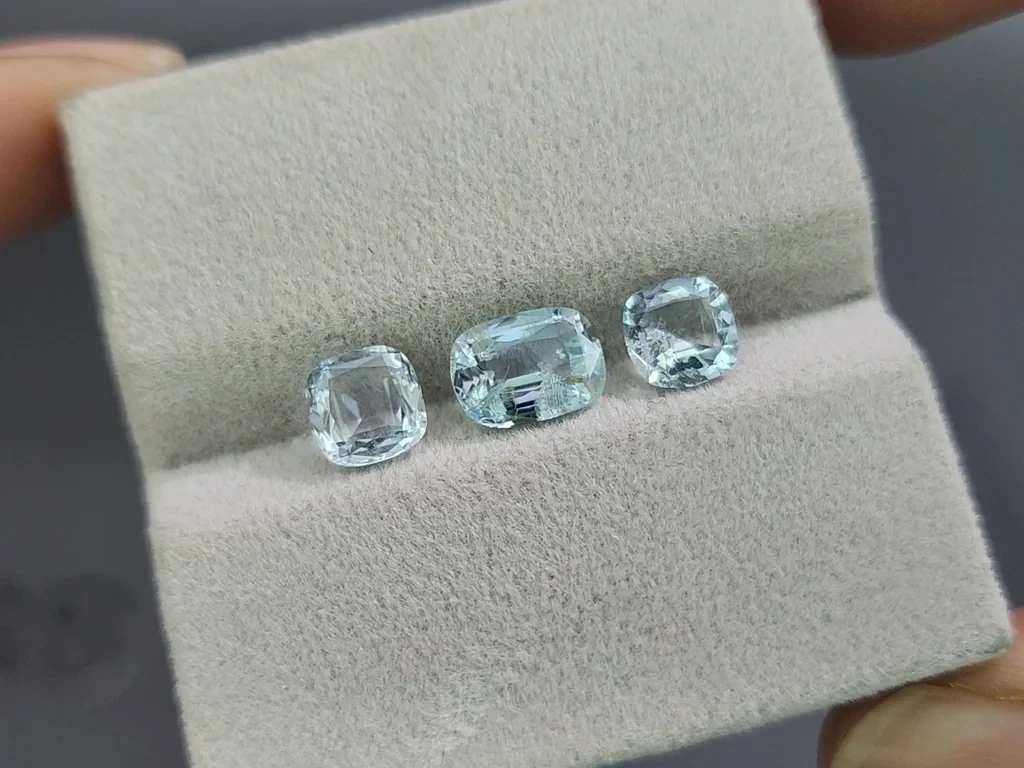 Сет аквамаринов в огранке кушон 2,51 карат, Мадагаскар Изображение №5