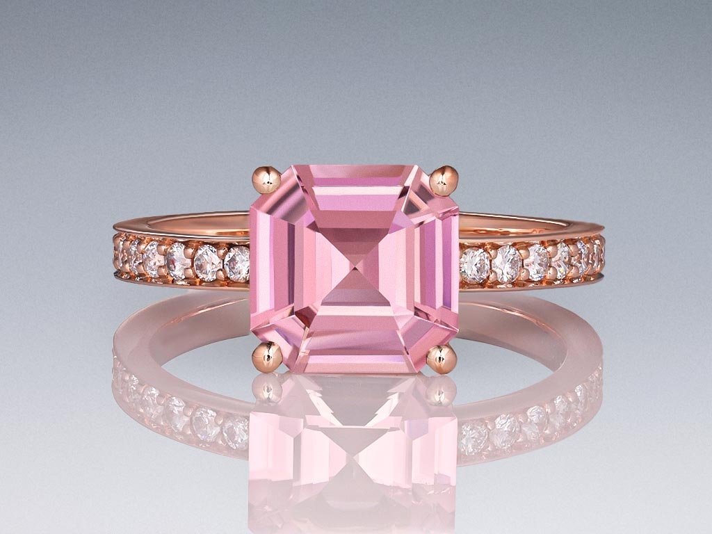 Кольцо с розовым турмалином 2,00 карата и бриллиантами в розовом золоте 750 пробы Изображение №1