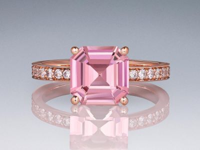 Кольцо с розовым турмалином 2,00 карата и бриллиантами в розовом золоте 750 пробы photo