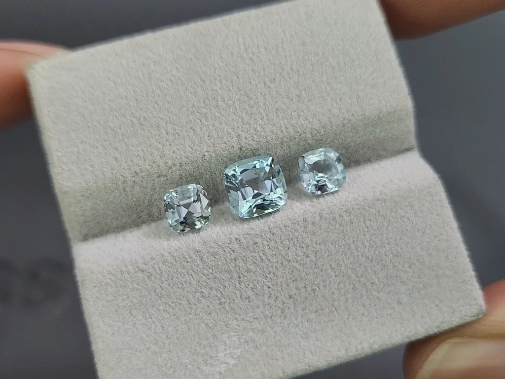 Сет аквамаринов в огранке кушон 2,18 карат, Мадагаскар Изображение №5