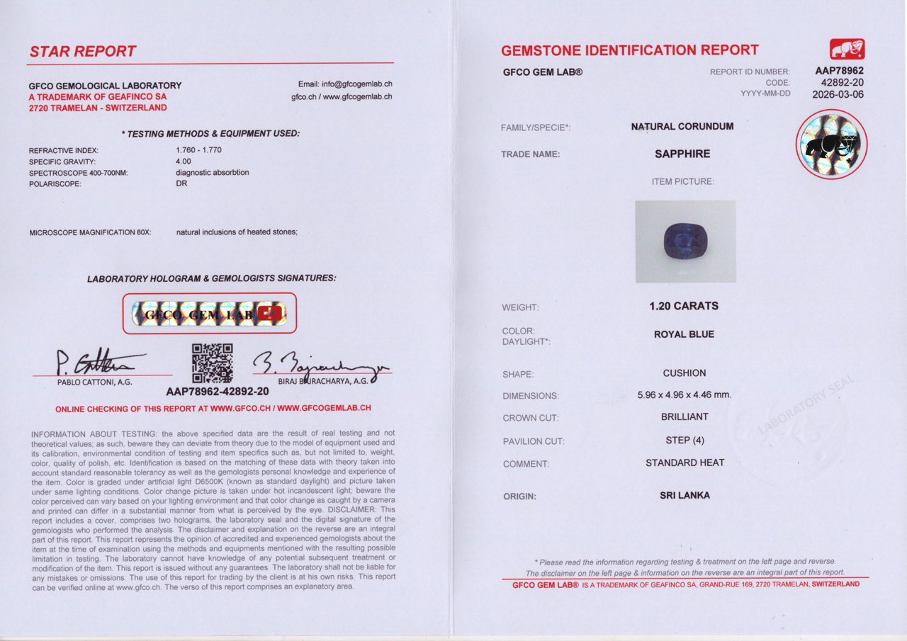 Сапфир Royal Blue в огранке кушон 1,20 карат, Шри-Ланка  Изображение №6
