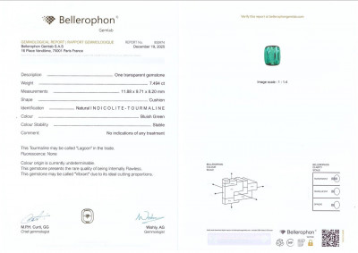 Сертификат Турмалин Lagoon в огранке кушон 7,49 карат, Афганистан