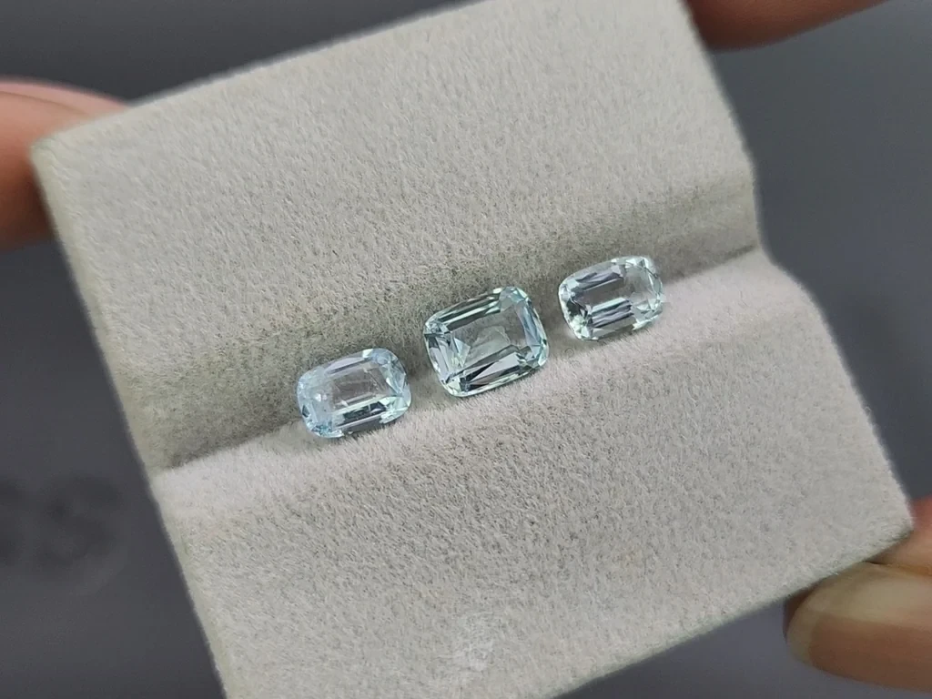 Сет аквамаринов в огранке кушон 2,16 карат, Мадагаскар Изображение №5