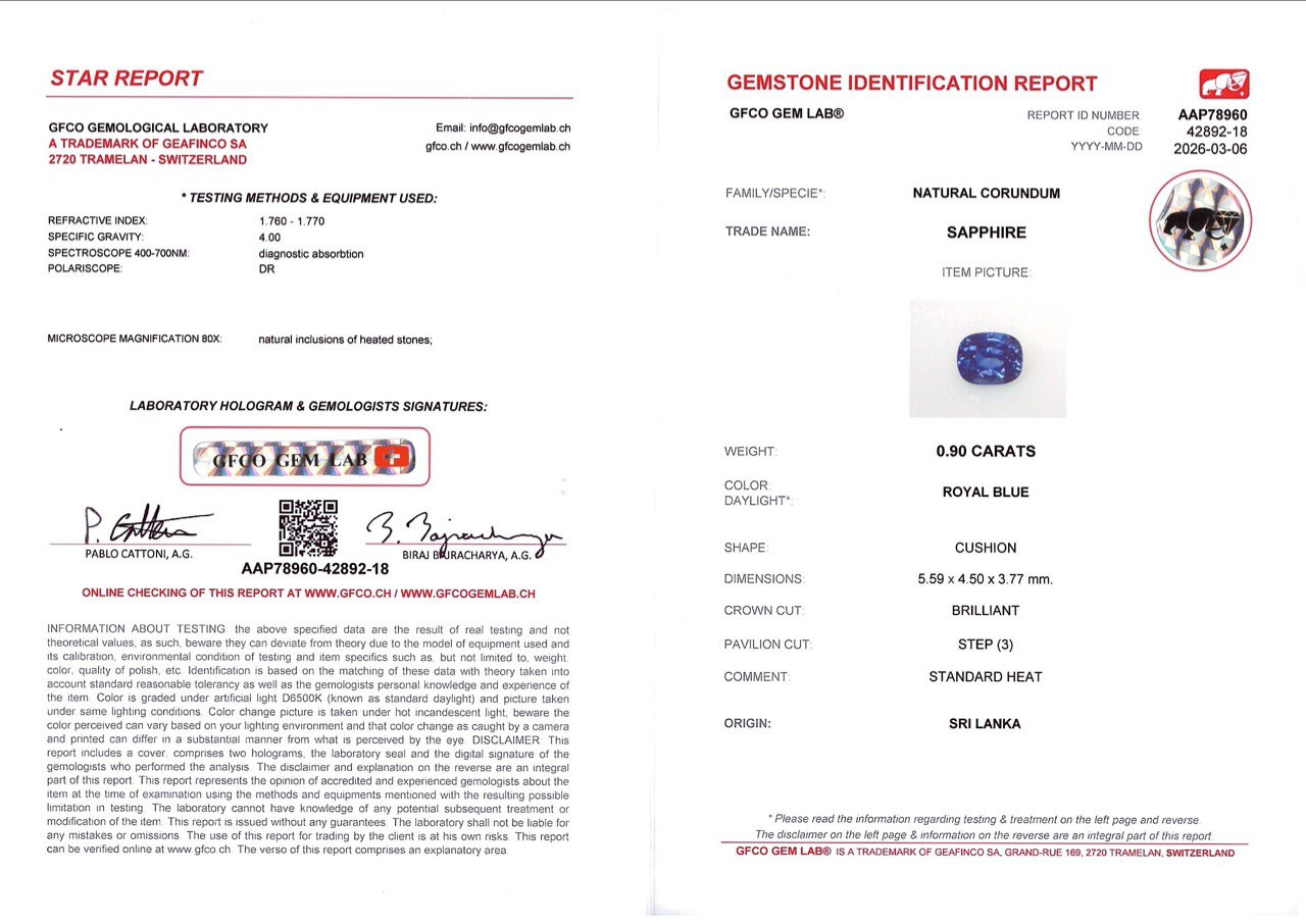 Сапфир Royal Blue в огранке кушон 0,90 карат, Шри-Ланка  Изображение №6