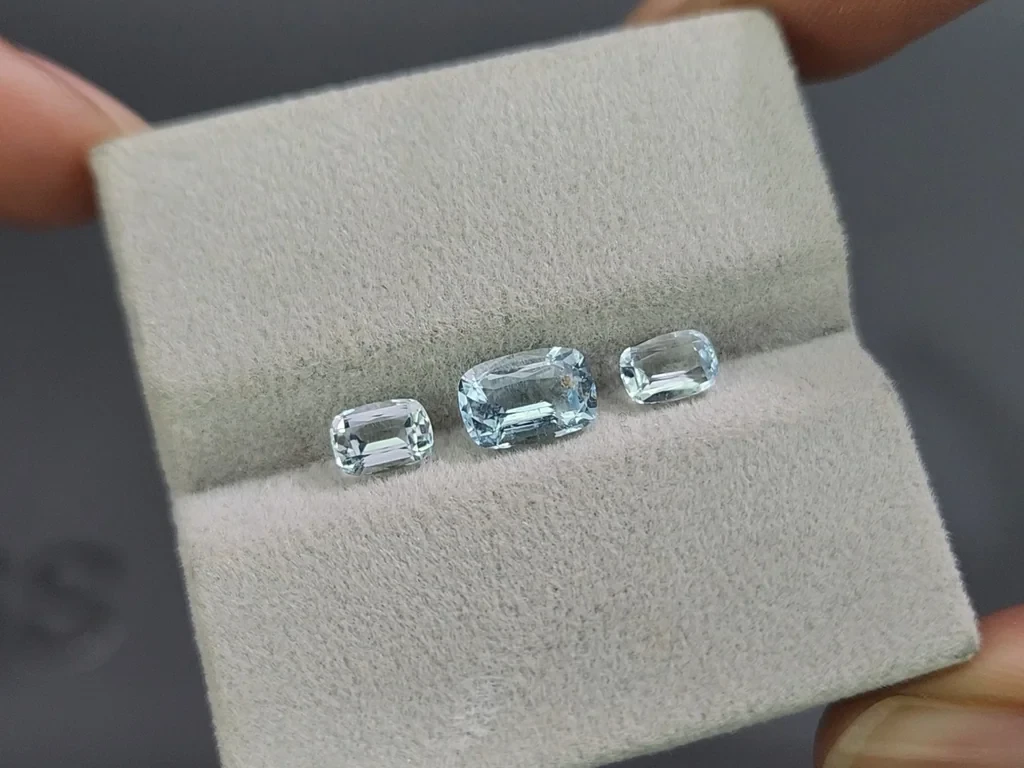 Сет аквамаринов в огранке кушон 1,84 карат, Мадагаскар Изображение №5