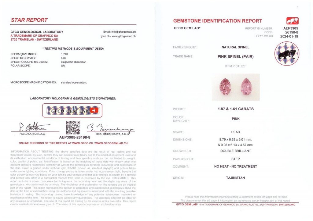 Пара розовых шпинелей в огранке груша 3,48 карата, Таджикистан Изображение №4