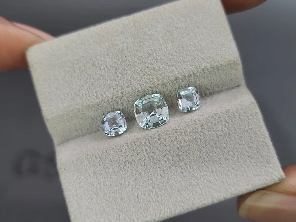 Сет аквамаринов в огранке кушон 1,77 карат, Мадагаскар Изображение №5