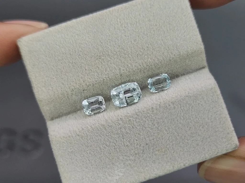 Сет аквамаринов в огранке кушон 1,49 карат, Мадагаскар Изображение №5