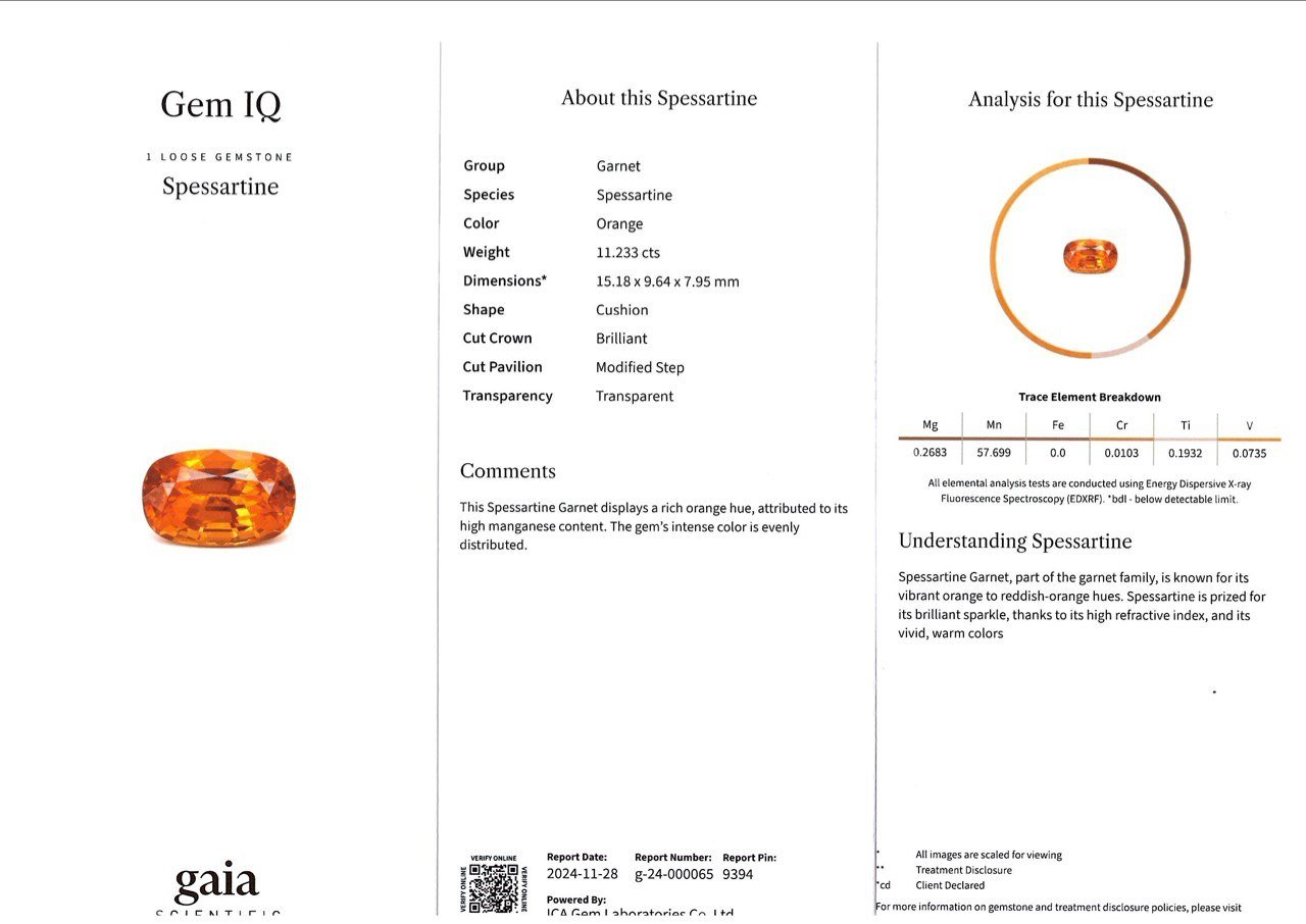Крупный спессартин цвета Fanta в огранке кушон 11,24 карата Изображение №5