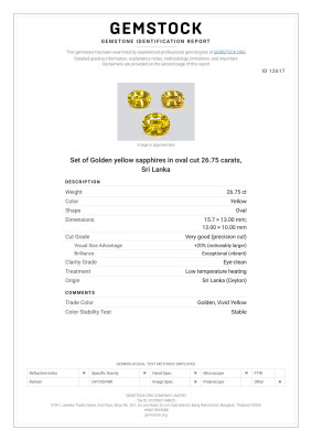 Сертификат Сет из трех золотых сапфиров в огранке овал 26,75 карат, Шри-Ланка