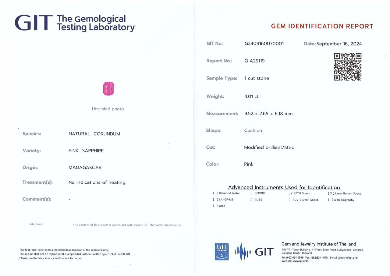 Негретый розовый сапфир в огранке кушон 4,01 карат, Мадагаскар  Изображение №6