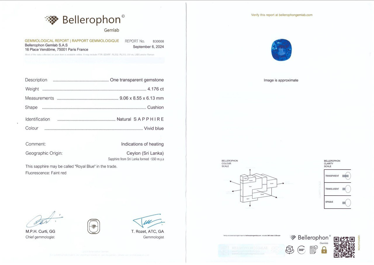 Сапфир Royal Blue в огранке кушон 4,18 карат, Шри-Ланка  Изображение №6