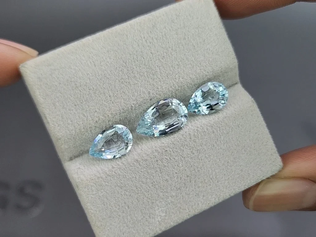 Сет аквамаринов в огранке груша 3,88 карат, Мадагаскар Изображение №5