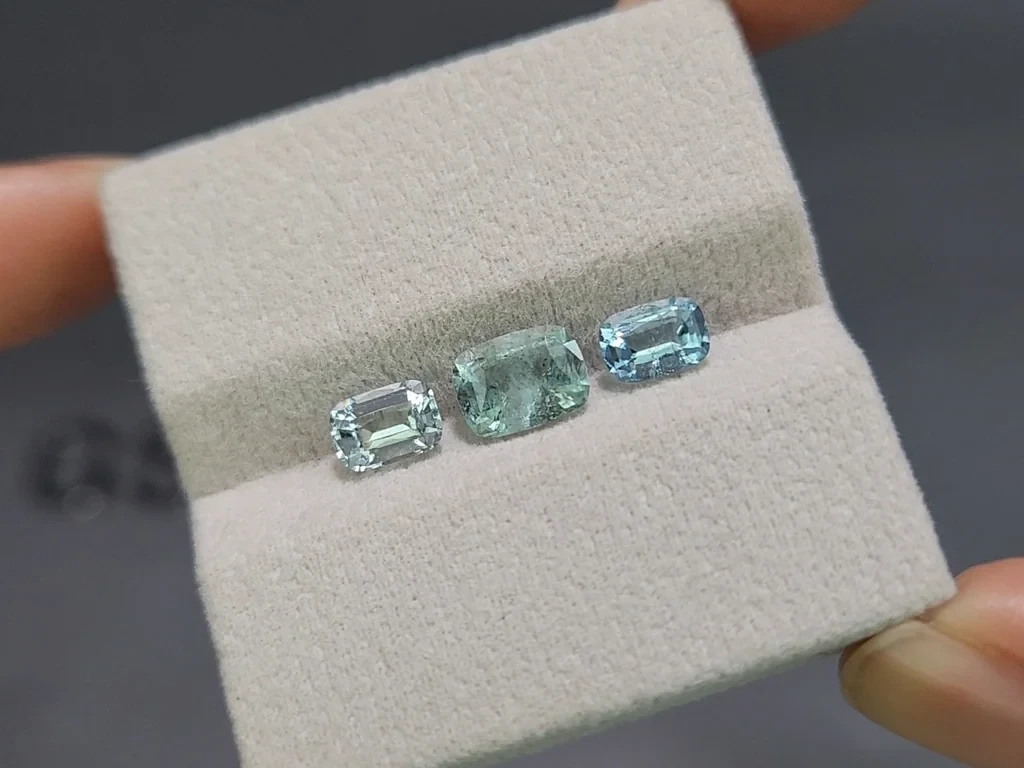 Сет аквамаринов в огранке кушон 2,52 карат, Мадагаскар Изображение №4