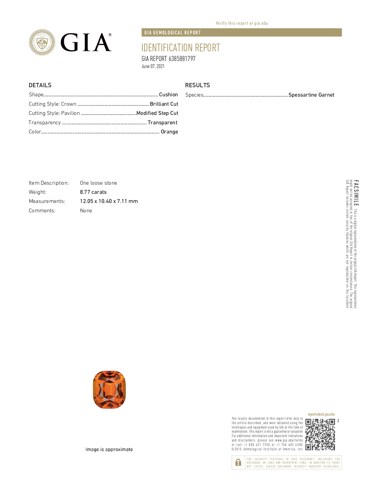 Гранат спессартин цвета Fanta в огранке кушон 8,77 карат, Африка Изображение №7