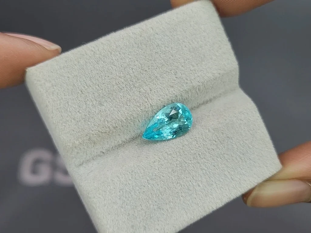 Неоново-голубой турмалин Параиба в огранке груша 1,83 карат, Африка Изображение №4