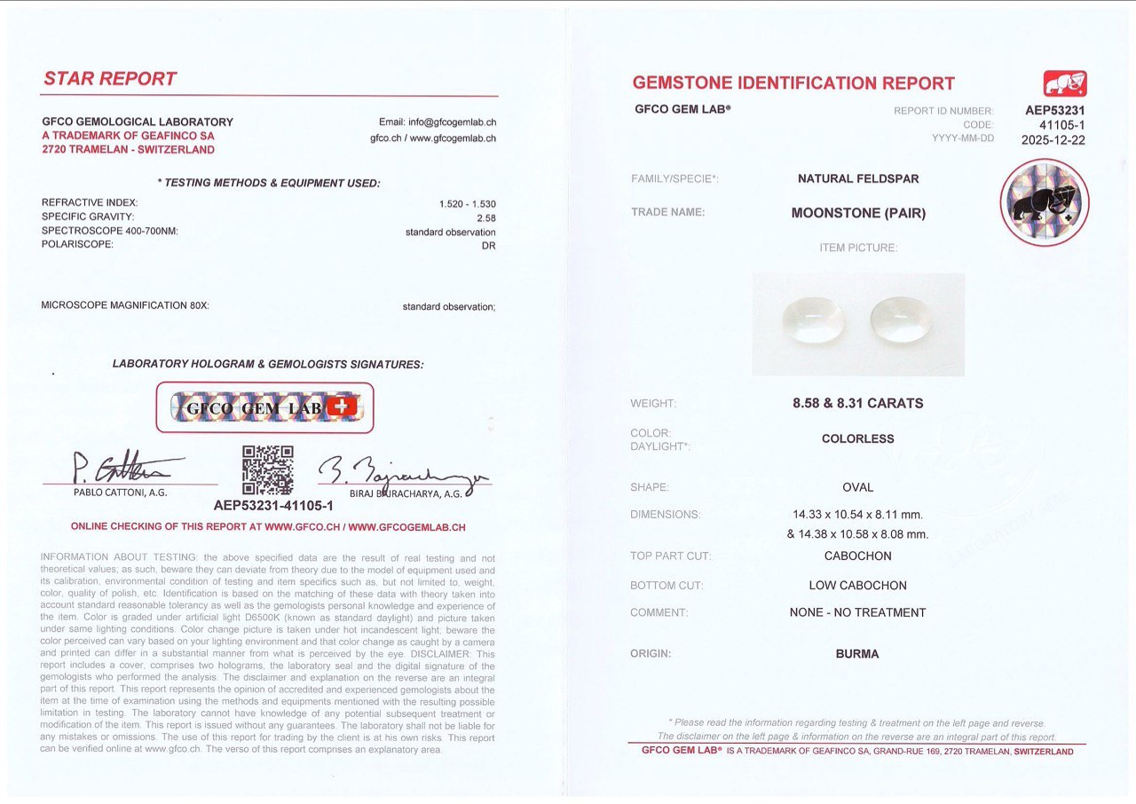 Пара лунных камней в огранке кабошон 16,89 карат, Бирма Изображение №5