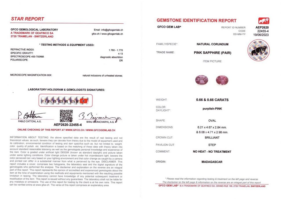 Пара ярко-розовых негретых сапфиров в огранке овал 1,32 карат, Мадагаскар Изображение №4