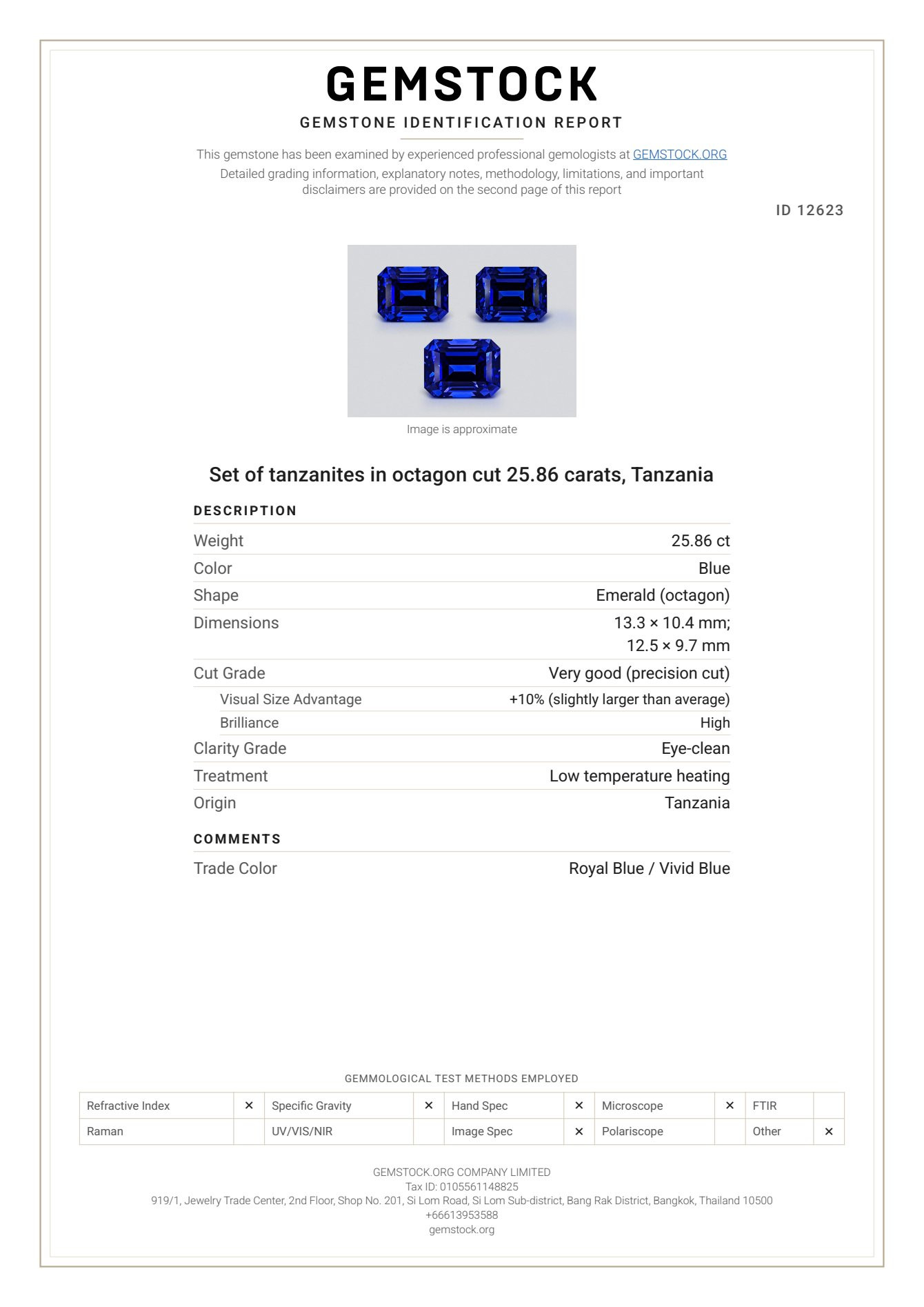 Сет из танзанитов цвета Royal Blue в огранке октагон 25,86 карат, Танзания Изображение №11