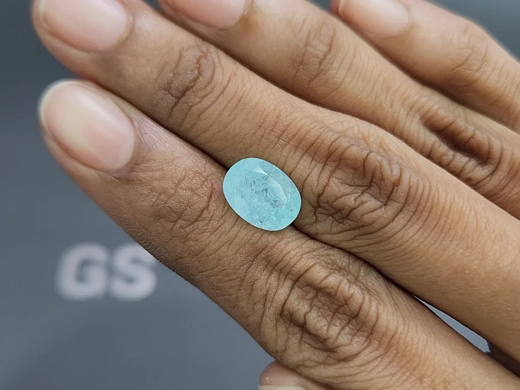 Сахарный голубой турмалин Параиба в огранке овал 3,19 карат, Мозамбик Изображение №2