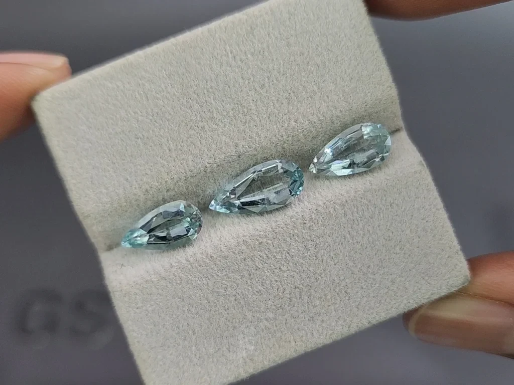 Сет аквамаринов в огранке груша 3,70 карат, Мадагаскар Изображение №5