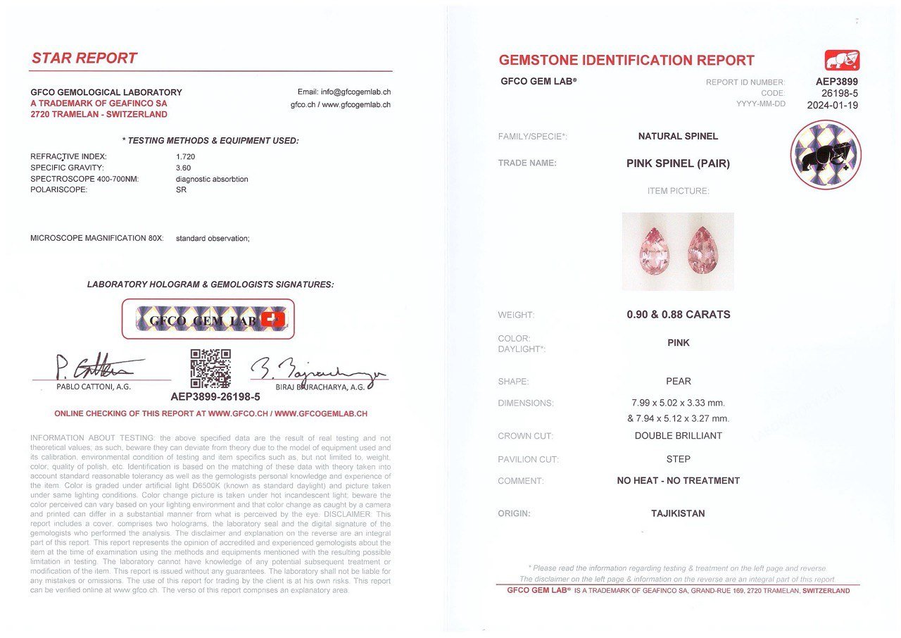 Пара розовых шпинелей в огранке груша 1,78 карата, Таджикистан Изображение №4