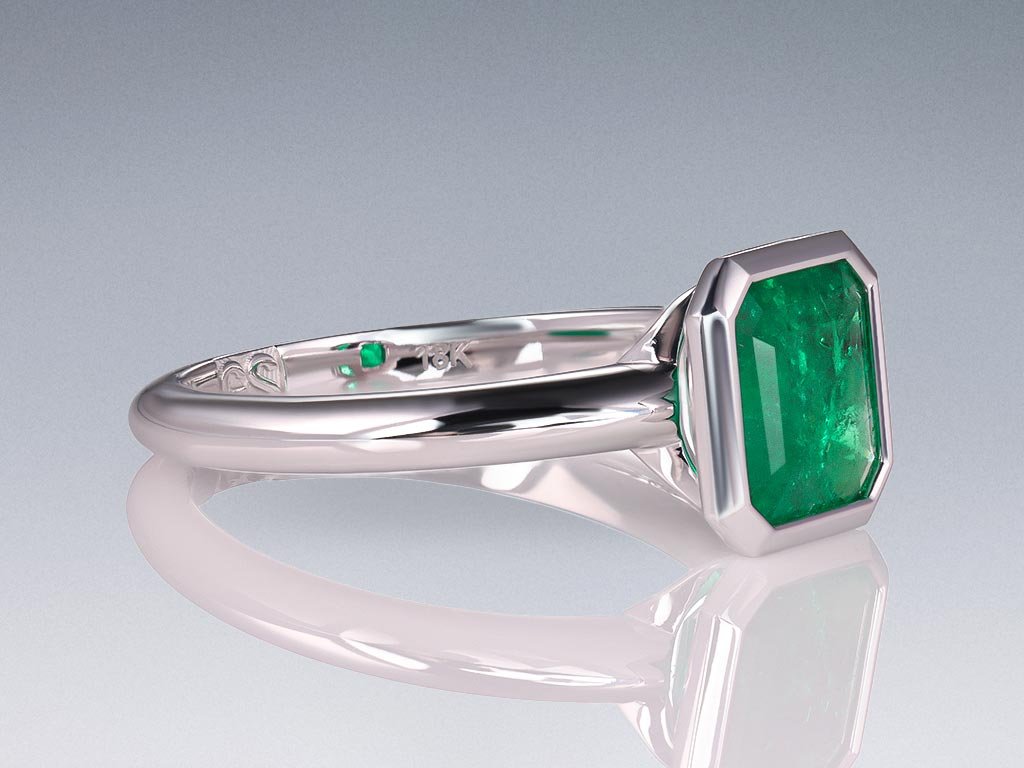 Кольцо с изумрудом цвета Vivid Green 1,60 карат в золоте 750 пробы  Изображение №2