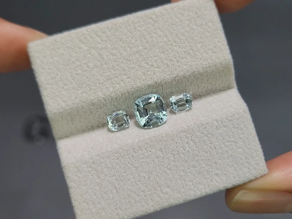 Сет аквамаринов в огранке кушон 1,82 карат, Мадагаскар Изображение №5