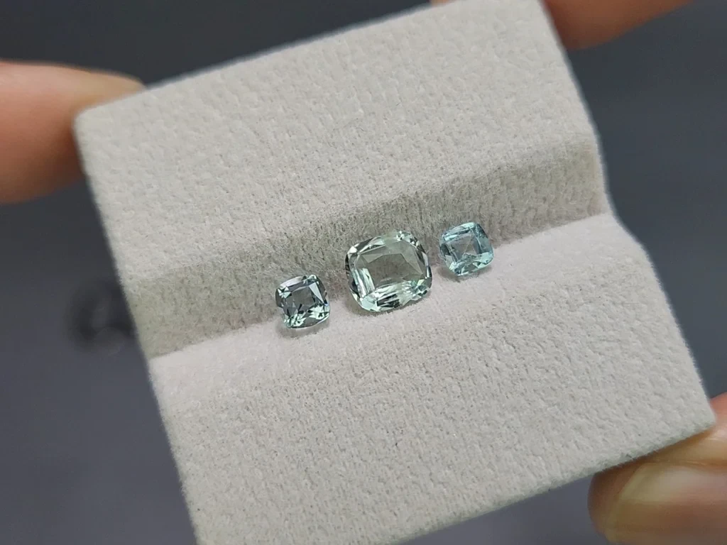 Сет аквамаринов в огранке кушон 1,65 карат, Мадагаскар Изображение №5